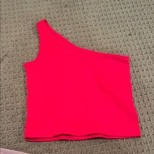 Asymmetrical Pink and Red Fitted Crop Top